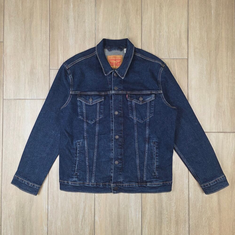 Levis Trucker Denim Jacket Mens XL Dark Wash Blue Stretch Jean Jacket